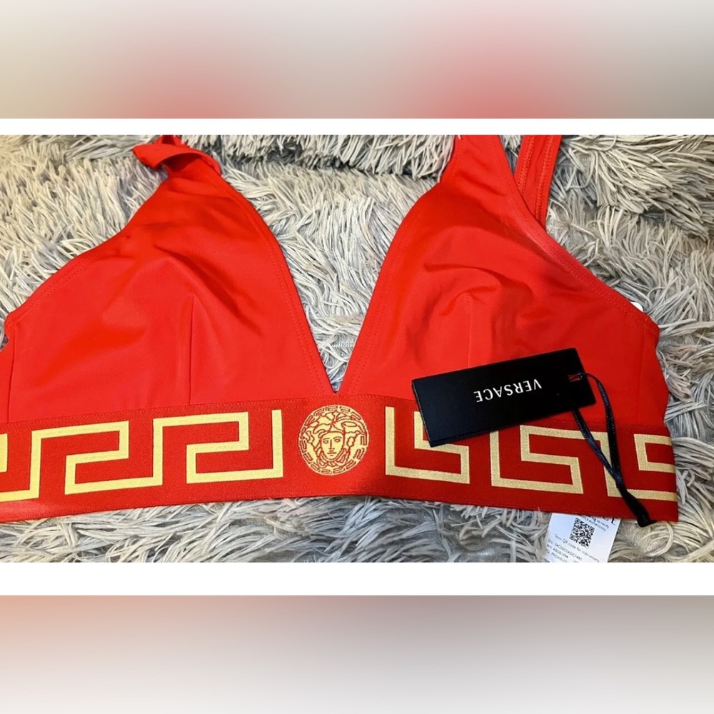 Versace Greca Bikini Top Red Authentic New MEDIUM (size 3)